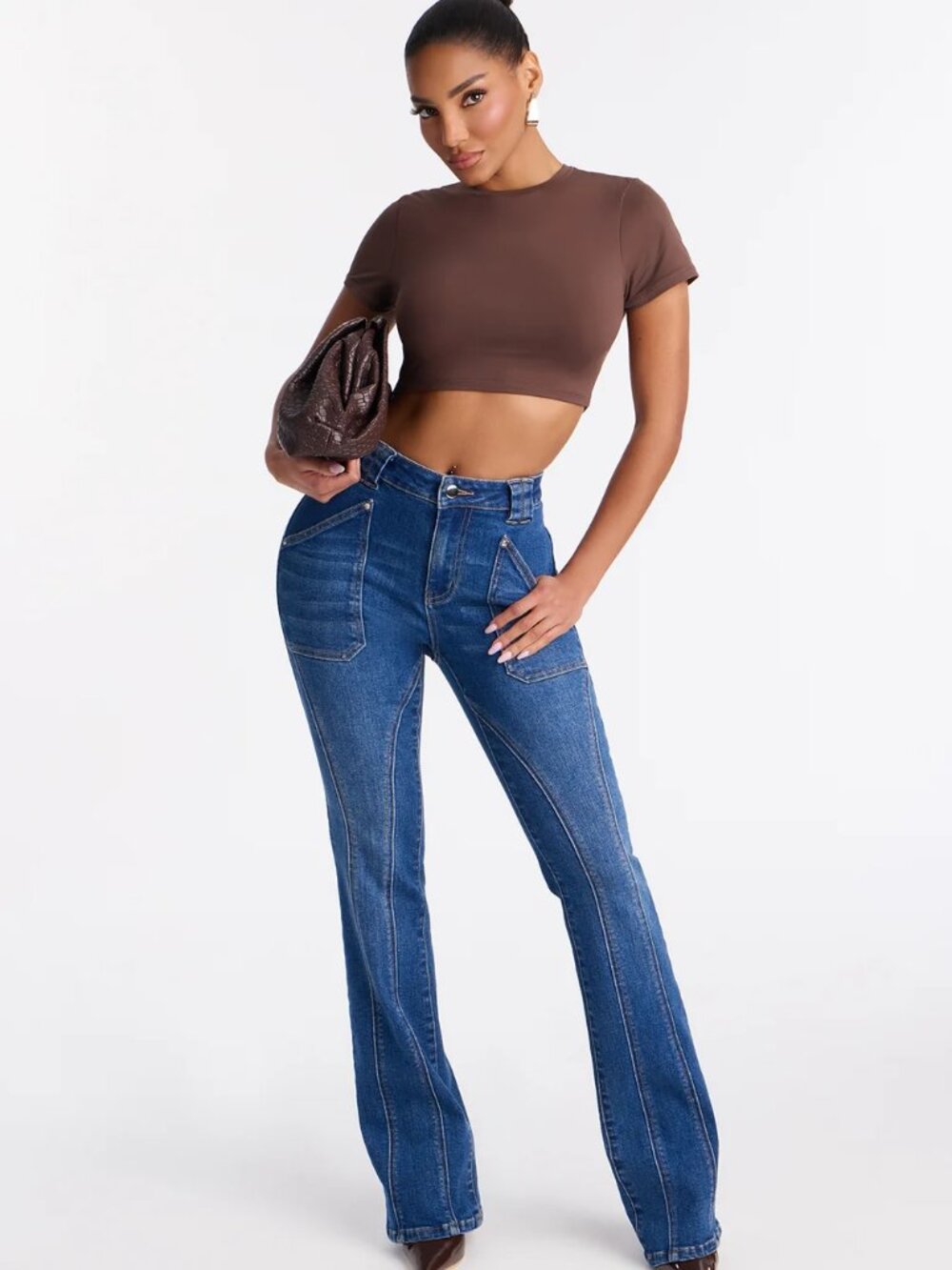 NWT Tall Fashion Nova Dark Blue Bootcut Jeans with Panel Seams - 33" inseam